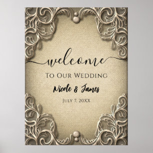 Elegant Southern Charm Rustic Burlap Snöre Bröllop Poster
