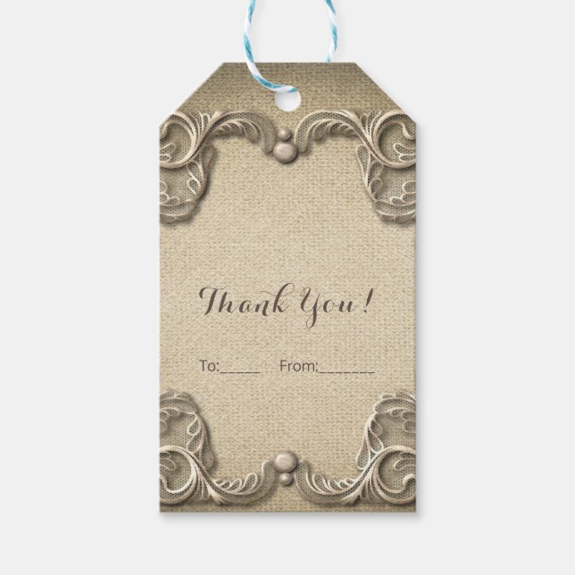 Elegant Southern Charm Rustic Burlap Snöre Bröllop Presentetikett (Framsidan)