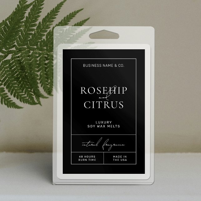 Elegant Soy Vax Melts Lodrät 3x2 Rektangeletikett Mat Etikett (Modern vertical 3x2" product labels in black and white minimalist design)