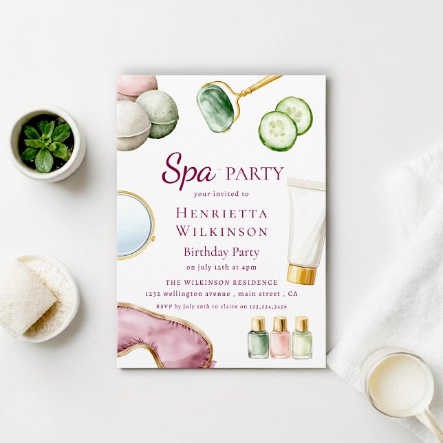 Elegant Spa Dag Födelsedagsinbjudan Akvarell Inbjudningar (Skapare uppladdad)