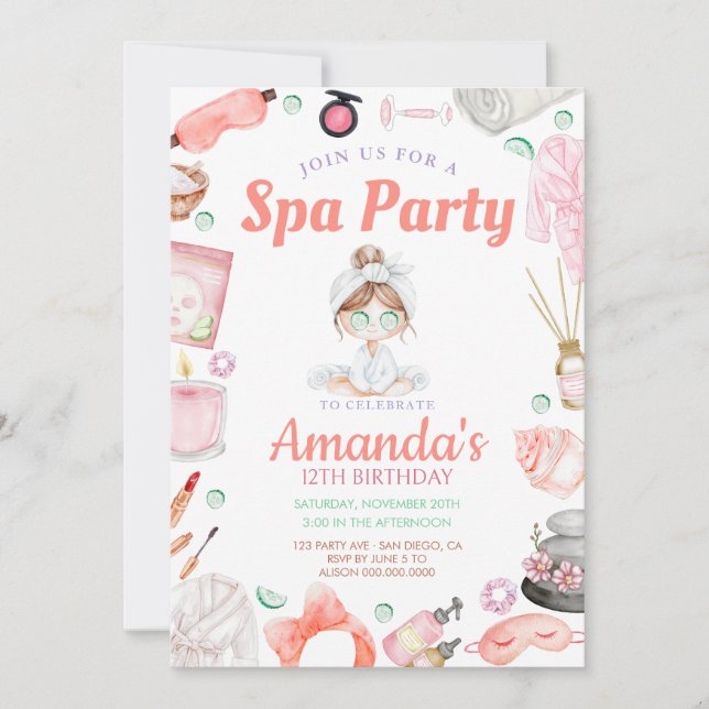 Elegant Spa day Birthday Inbjudningar (Framsida)
