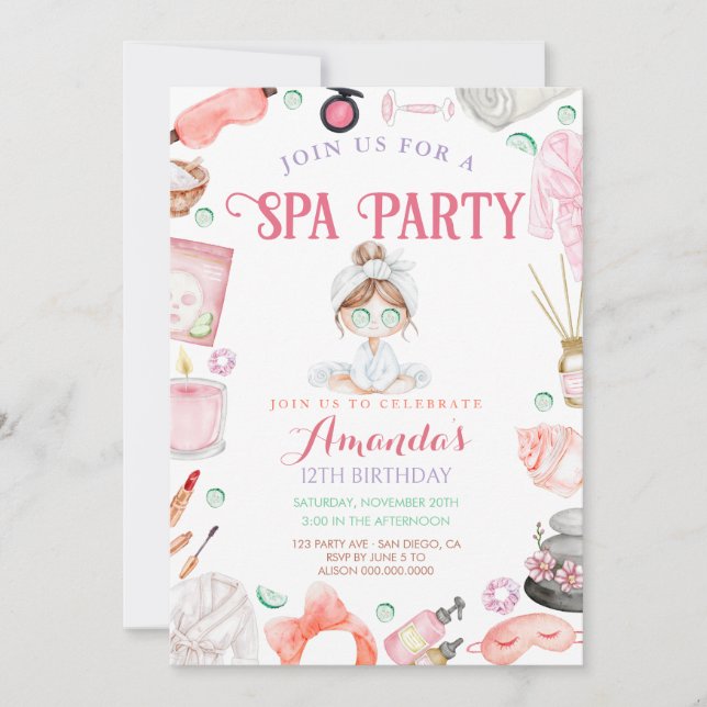 Elegant Spa day Girls Birthday Inbjudningar (Framsida)