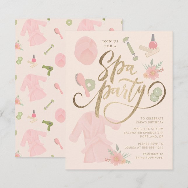 Elegant spa-festinvitation med falskt guld inbjudningar (Fram/baksida)