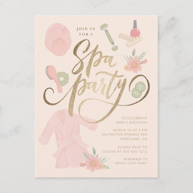 Elegant spa-festinvitation med falskt guld vykort (Framsida)
