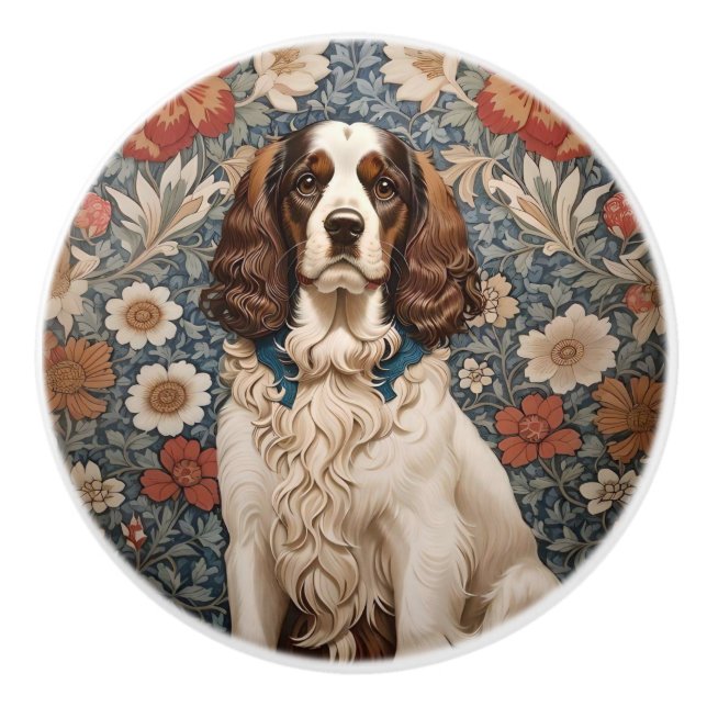 Elegant Spaniel På Blommig Bakgrund Knopp (Framsidan)