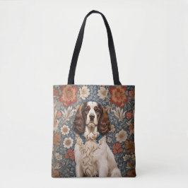 Elegant Spaniel på blomsterbakgrund Tygkasse