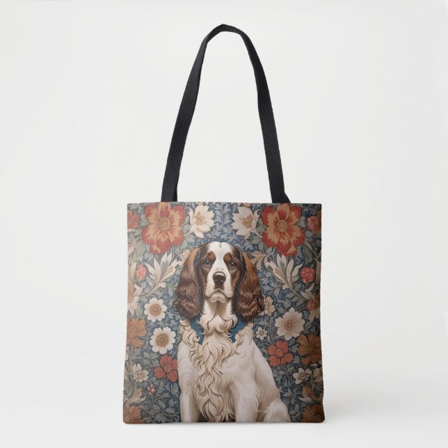Elegant Spaniel på blomsterbakgrund Tygkasse (Framsida)