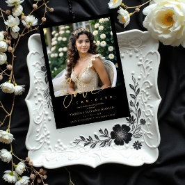 Elegant Spanish Black Trendy Quinceañera Photo Spara Datumet