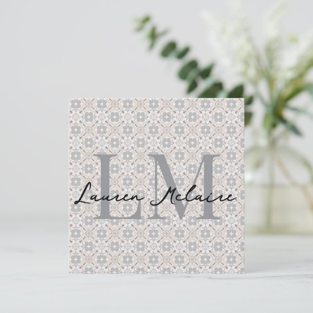 Elegant Spanish Tile Monogram Script Name Card (Stående Fram)