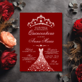 Elegant Spanska Quinceañera Mis Quince 15 | Röd Inbjudningar