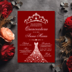 Elegant Spanska Quinceañera Mis Quince 15 Röd Inbjudningar