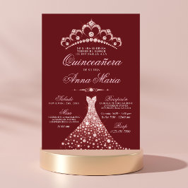 Elegant Spanska Quinceañera Mis Quince Burgundy Inbjudningar