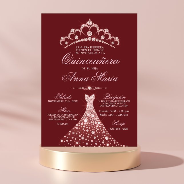 Elegant Spanska Quinceañera Mis Quince Burgundy Inbjudningar (Skapare uppladdad)