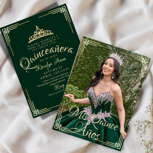 Elegant Spanska Quinceañera Mis Quince Grönt Guld Inbjudningar