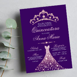 Elegant Spanska Quinceañera Mis Quince Lila Inbjudningar