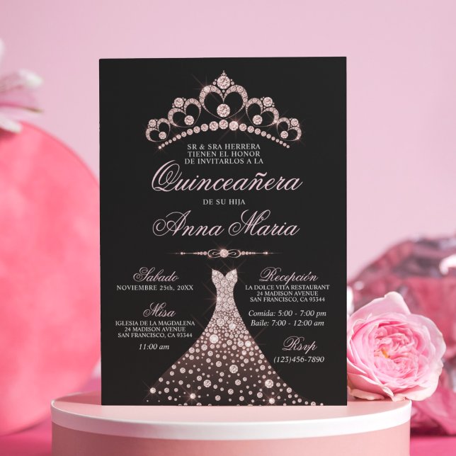 Elegant Spanska Quinceañera Mis Quince Rosa Inbjudningar (Skapare uppladdad)