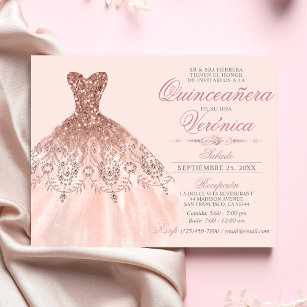 Elegant spanska Quinceañera Mis Quince Rosa ros Inbjudningar