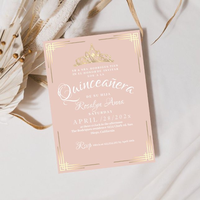 Elegant spanska Quinceañera Mis Quince Rosa ros Inbjudningar (Skapare uppladdad)