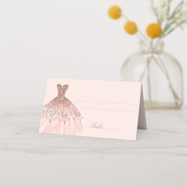 Elegant spanska Quinceañera Mis Quince Rosa ros Placeringskort (Framsida)