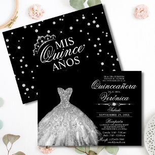 Elegant spanska Quinceañera Mis Quince Silver Inbjudningar