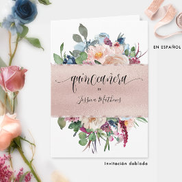 Elegant Spanska Ro Guld Quinceañera-folken Inbjudan