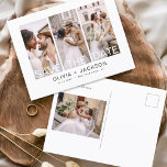 Elegant Spara datum 4 fotovit som sades Meddelande Vykort<br><div class="desc">Modern och Elegant Photo Save the Date Bröllop Card. Datuminbjudan innehåller vit typografi och chic och enkel design på en vit bakgrund som du kan lägga till ditt anpassade förlovning-fotografi bild till.</div>