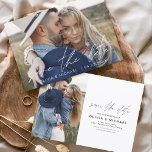 Elegant Spara datum för handskriven fotominimalist Spara Datumet<br><div class="desc">Handskrivna Bröllop spara datum-kort som har ett foto på framsidan och baksidan. Korten Save the Date Fall,  Autumn,  Winter,  Vår eller Summer innehåller en modern handskriven typografi med kursiva skript som är elegant,  enkel och modern till använda efter att du har minimalistisk enkel bröllopsdag firande.</div>