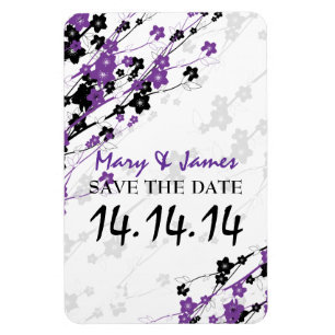 Elegant Spara datum för japanska blommors Lila Magnet