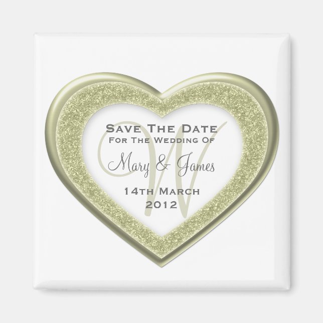 Elegant Spara datum Glitter Heart Guld White Magnet (Framsidan)