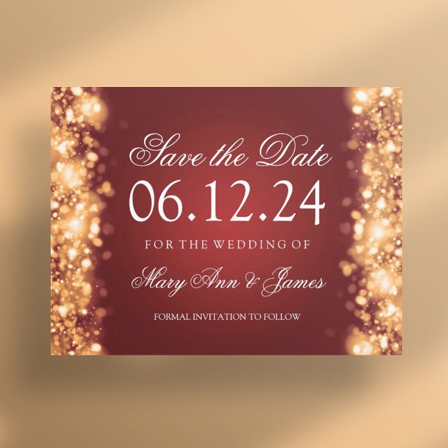 Elegant Spara Datum Gnistrande Ljus Guld Meddelande Vykort (Elegant Save The Date Sparkling Lights Gold Announcement Postcard)