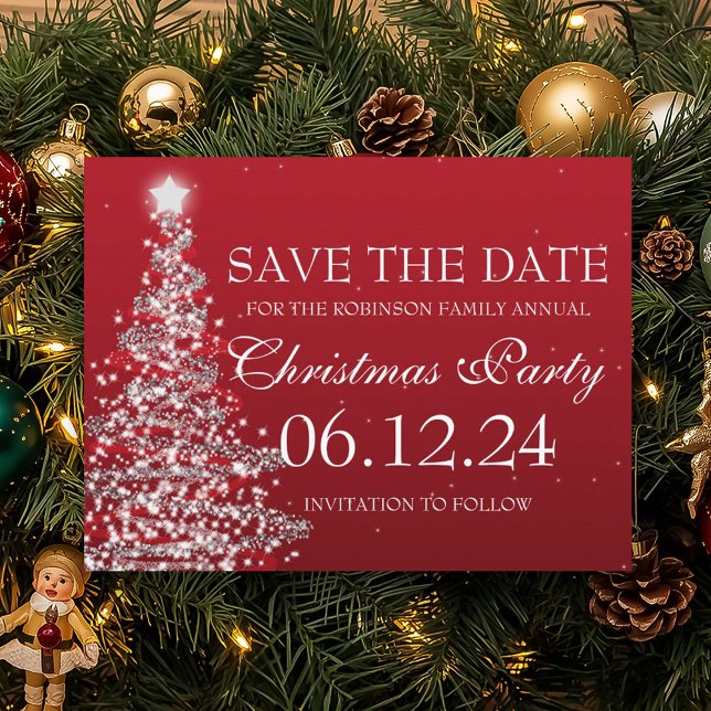 Elegant Spara datum Juldagen Party Red Meddelande Vykort (Elegant Save The Date Christmas Party Red Announcement Postcard)