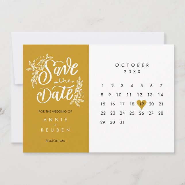 Elegant Spara datum-kalender Guld Kärlek Hjärta Datumet (Framsida)