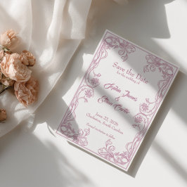 Elegant Spara datum-kort – Rosa Rosfiligran Inbjudningar