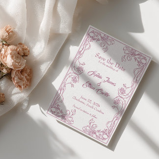 Elegant Spara datum-kort – Rosa Rosfiligran Inbjudningar