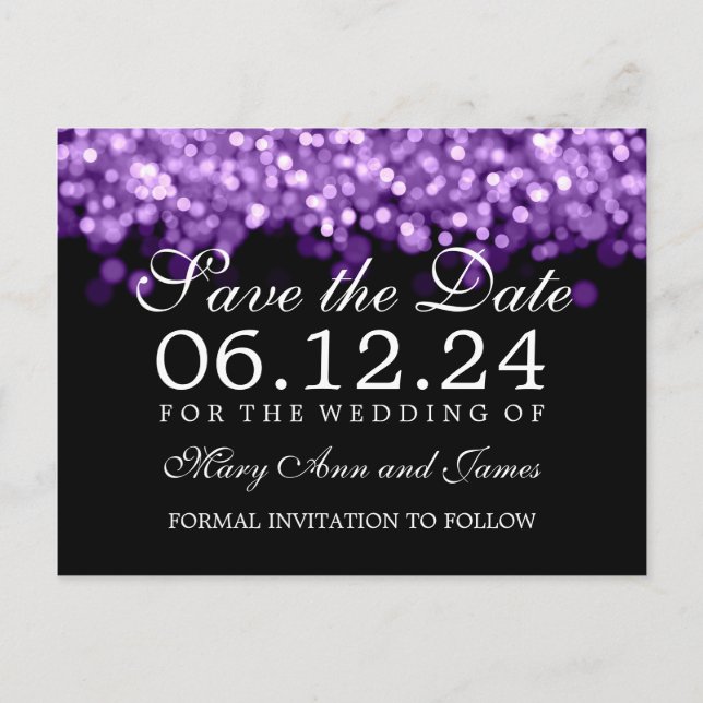 Elegant Spara Datum Lila Ljus Meddelande Vykort (Framsida)