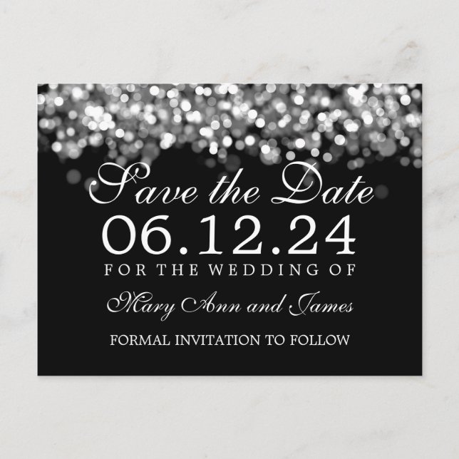 Elegant Spara datum Silver Ljus Meddelande Vykort (Framsida)