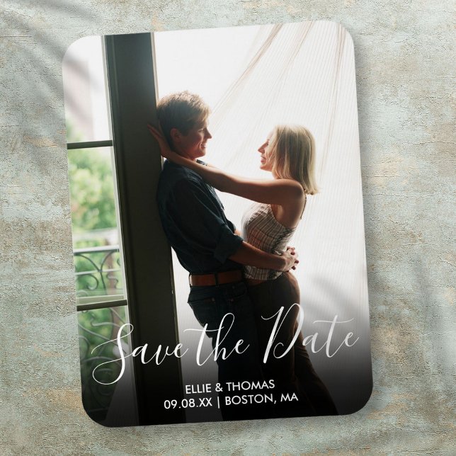 Elegant Spara Datum Skript Foto Bröllop Magnet (Elegant Save the Date Script Photo Wedding Magnet)