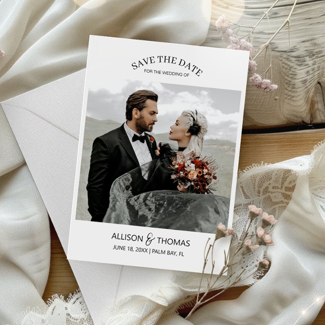 Elegant Spara datum, svart Bröllop Inbjudningar (Capture elegance with our stylish Save the Date, setting the tone for your unforgettable day!)