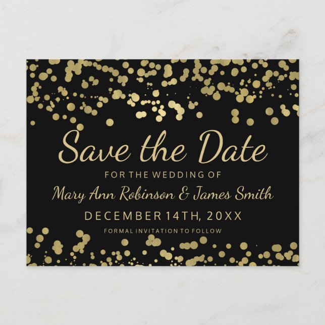 Elegant Spara datumet Guld Folie Utseende Konfetti Meddelande Vykort (Framsida)