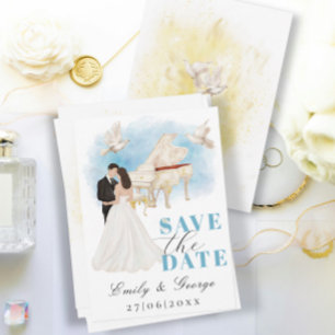 Elegant Spara datumet med Bride & Groom Piano Inbjudningar