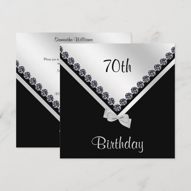 Elegant Sparka diamanter & Silver Bow 70:e Inbjudningar (Fram/baksida)
