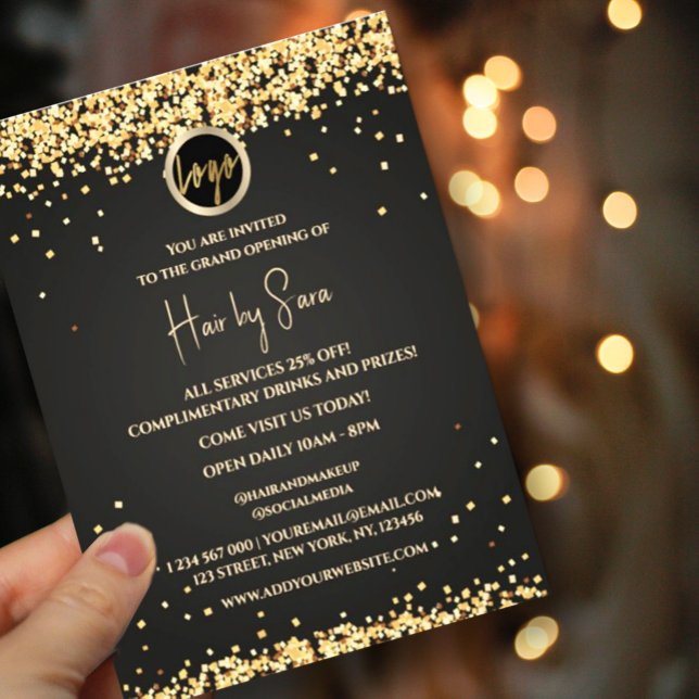 Elegant Sparkles black guld flygare Reklamblad (#blackgoldflyer #sparklesflyer #blackfriday #holiday #Christmas #opening #makeupartist #sale #shiny)
