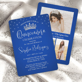 Elegant Sparkles Quinceañera 3 Photo Royal Blue Inbjudningar