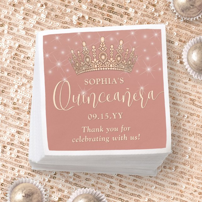 Elegant Sparkles Quinceañera Crown Rose Gold Pappersservett (Skapare uppladdad)