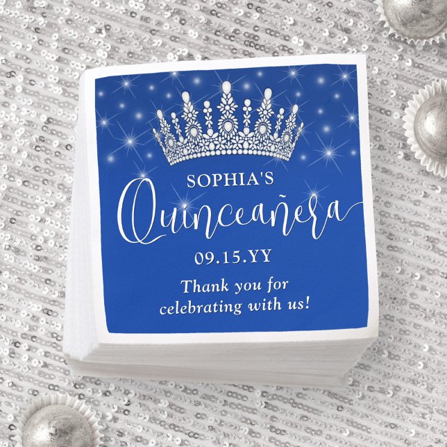 Elegant Sparkles Quinceañera Crown Royal Blue Pappersservett (Skapare uppladdad)