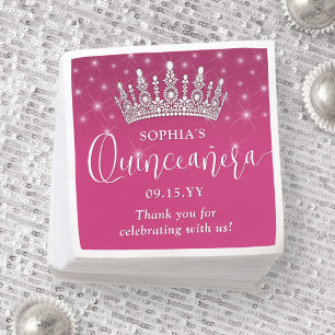 Elegant Sparkles Quinceañera Krona Fuschia Rosa Pappersservett