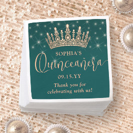 Elegant Sparkles Rose Gold Quinceañera Crown Green Pappersservett