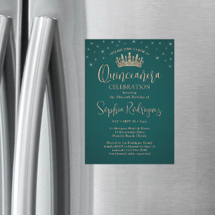 Elegant Sparkles Roséguld Quinceañera Krona Grön Magnetisk Inbjudningskort