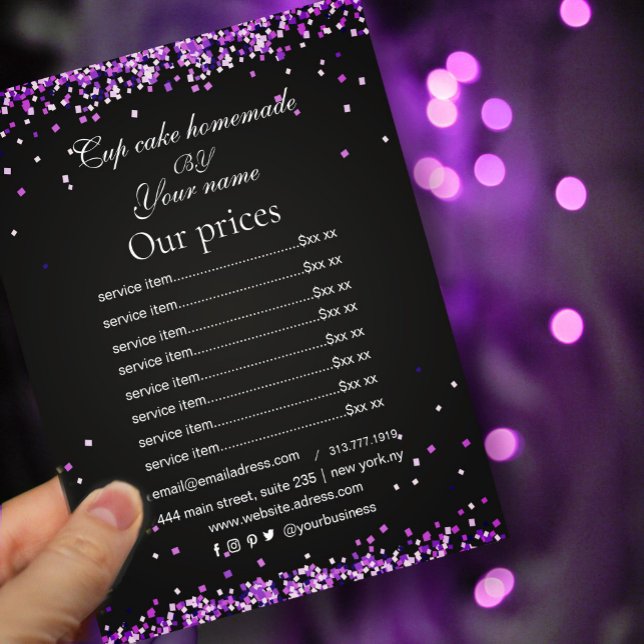 Elegant Sparkles svarta lila Pris listflygare Flygblad (#blackpurplflyer #sparklesflyer #blackfriday #holiday #Christmas #opening #makeupartist #sale #shiny)