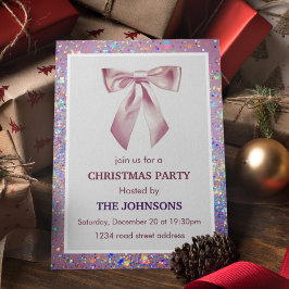Elegant Sparkling Bow Christmas Party Invitation Inbjudningar